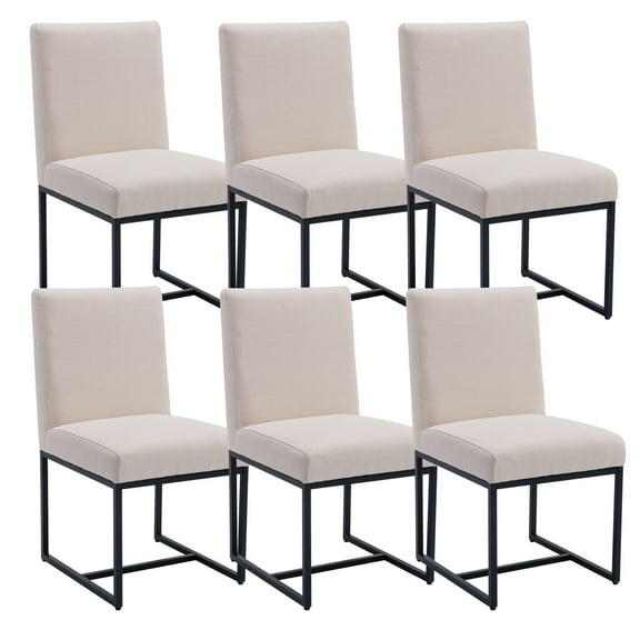 Dayalane Mid Century Modern Dining Chairs Set of 6, Beige Linen Upholstered Kitchen Dining Room Chairs with Black Metal Frame, Armless Side Chairs for Living Room