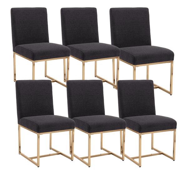 Dayalane Mid Century Modern Dining Chairs Set of 6, Charcoal Linen Upholstered Kitchen & Dining Room Chairs with Gold Metal Frame, Armless Side Chairs for Living Room