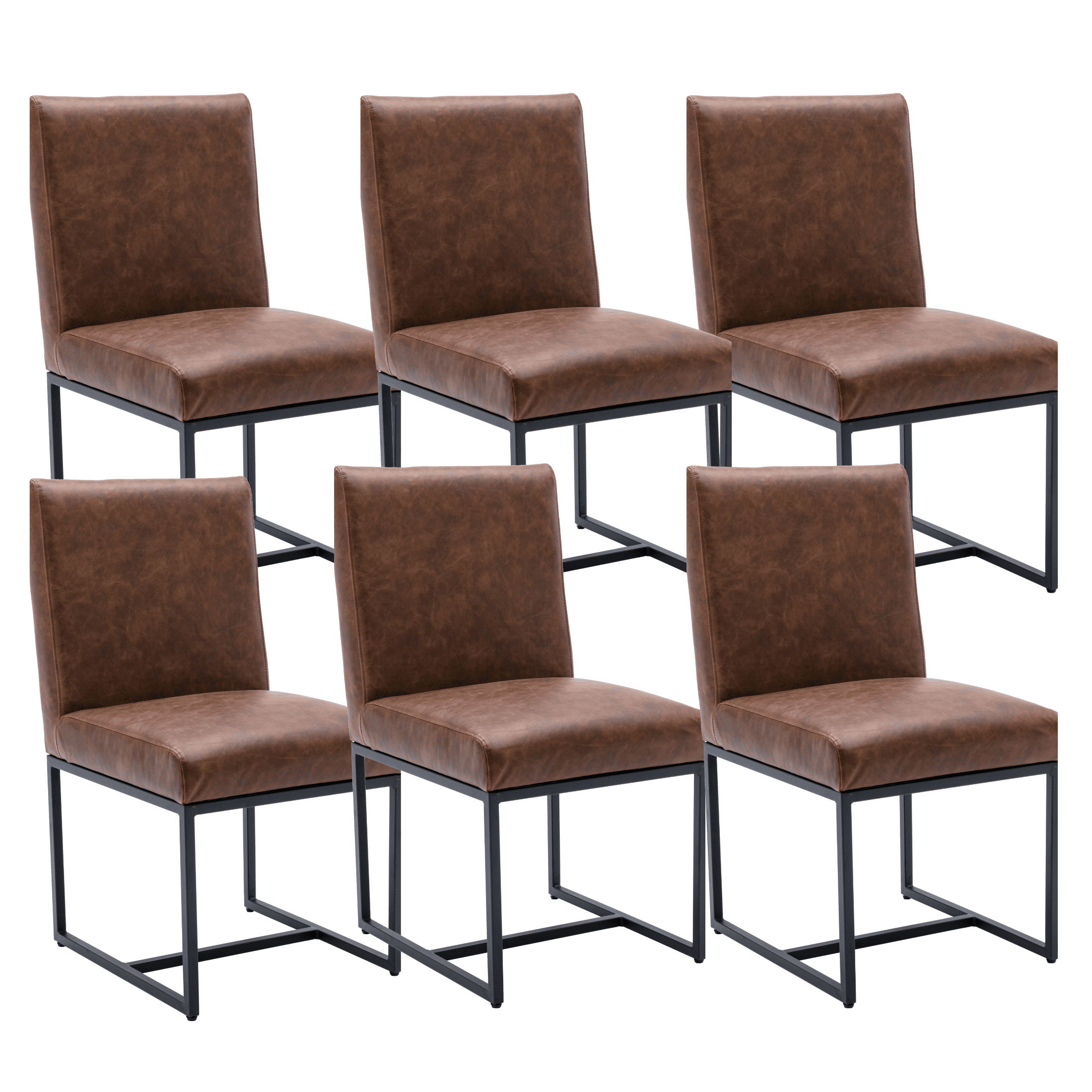 Dayalane Mid Century Modern Dining Chairs Set of 6, PU Leather Upholstered Kitchen & Dining Room Chairs with Black Metal Frame, Armless Side Chairs for Living Room, Brown