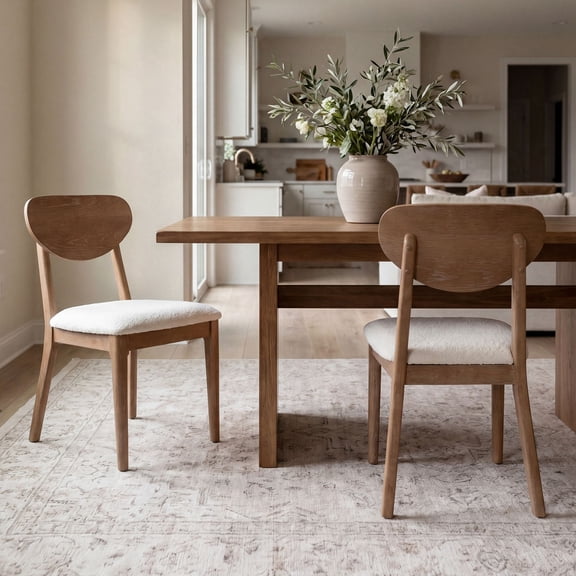 Dayalane Mid Century Modern Wooden Dining Chair Set of 2, Sherpa Upholstered Seat for Dining Room, Ergonomic Curved Backrest Solid Wood Kitchen Chair for Living Room, White