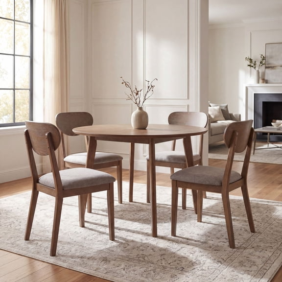 Dayalane Mid Century Modern Wooden Dining Chair Set of 4, Chenille Upholstered Seat for Dining Room, Ergonomic Curved Backrest Solid Wood Kitchen Chair for Living Room, Gray