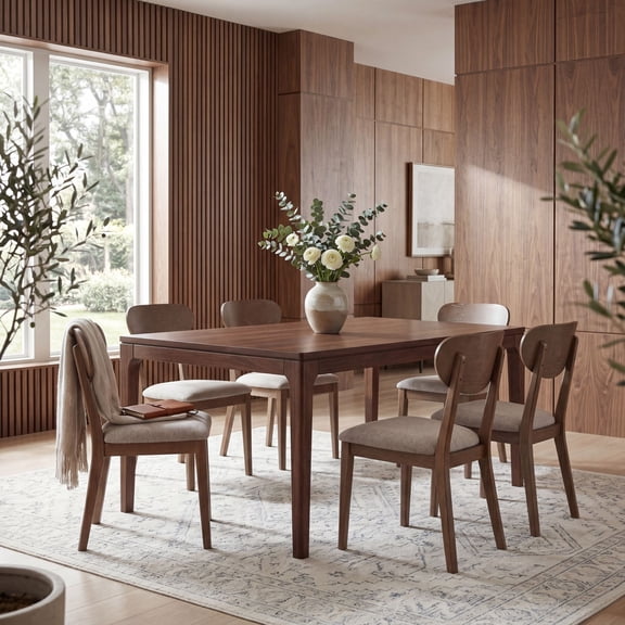 Dayalane Mid Century Modern Wooden Dining Chair Set of 6, Chenille Upholstered Seat for Dining Room, Ergonomic Curved Backrest Solid Wood Kitchen Chair for Living Room, Gray