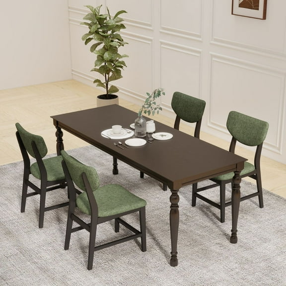 Dayalane Mid-Century Modern Wooden Dining Chairs Set of 4, Linen Fabric Upholstered Kitchen Chairs with Black Wood Legs, Wooden Side Chairs for Dining Kitchen Living Room Bedroom, Green