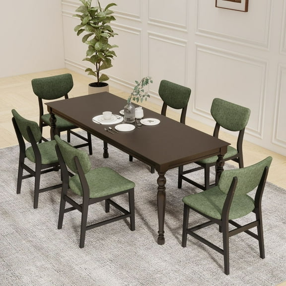 Dayalane Mid-Century Modern Wooden Dining Chairs Set of 6, Linen Fabric Upholstered Kitchen Chairs with Black Wood Legs, Wooden Side Chairs for Dining Kitchen Living Room Bedroom, Olive Green