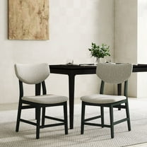 Dayalane Mid-Century Modern Wooden Dining Chairs Set of 2, Linen Fabric Upholstered Kitchen Chairs with Black Wood Legs, Wooden Side Chairs for Dining Kitchen Living Room Bedroom, Grey