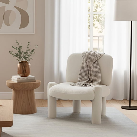 Dayalane Modern Accent Chair, Armless Single Chair Chenille Upholstered Sofa with Padded Back & Solid Wood Legs, Comfy Reading Chair Side Chair for Living Room Bedroom or Corner, Beige
