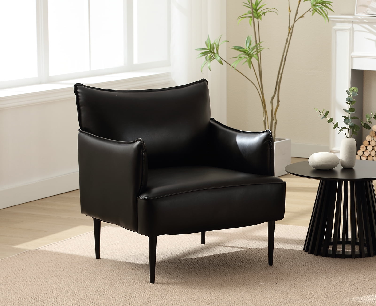 Dayalane Modern Accent Chair Upholstered Faux Leather Single Sofa Chair for Living Room Small Space Armchair with Metal Legs Comfy Club Chair for Bedroom Reception Room Black Walmart
