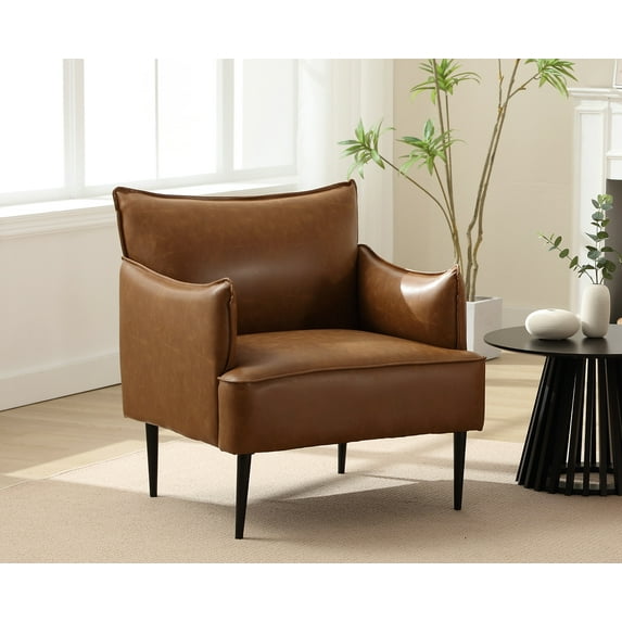 Dayalane Modern Accent Chair, Upholstered Faux Leather Single Sofa Chair for Living Room, Small Space Armchair Comfy Club Chair for Bedroom Reception Room, Brown