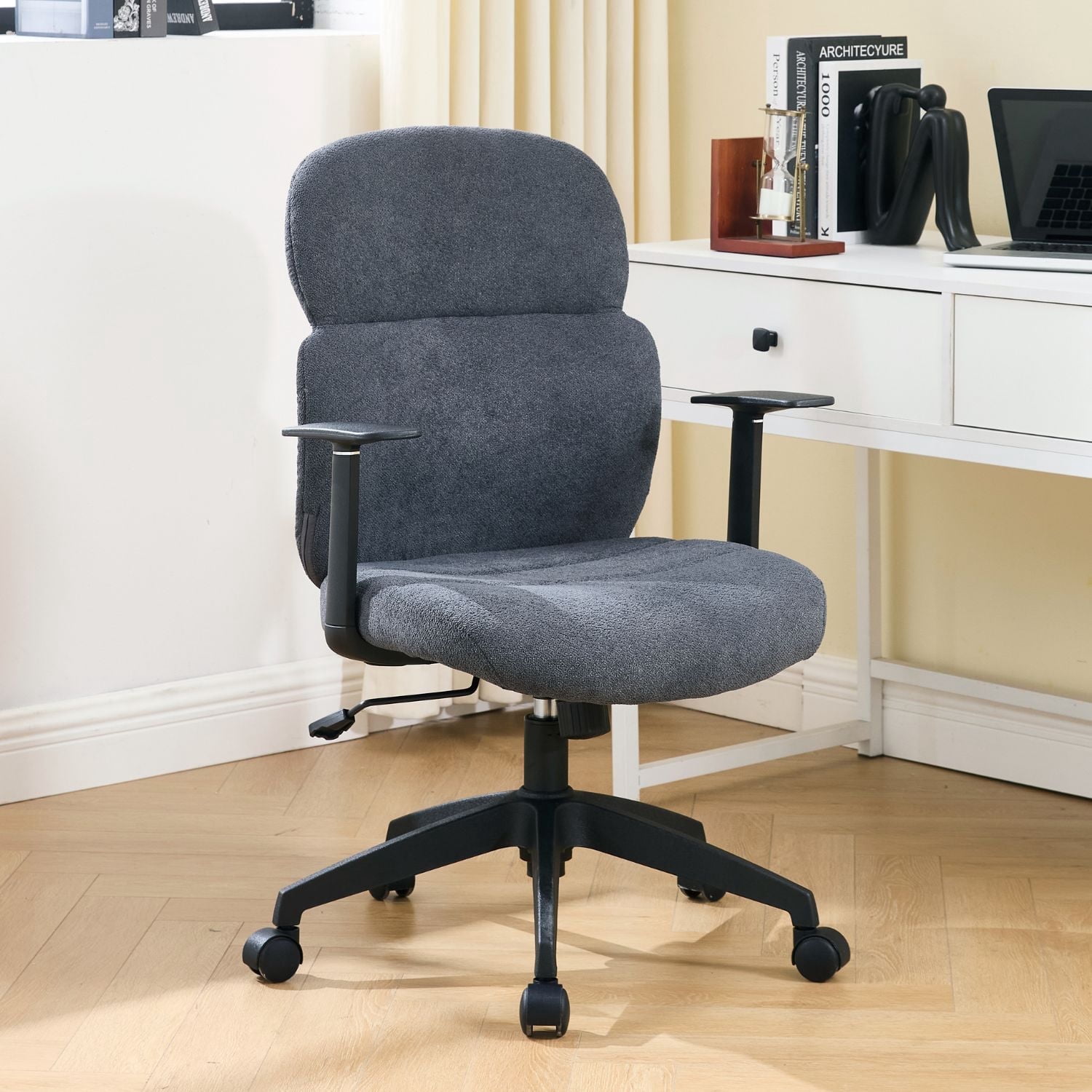 Dayalane Modern Adjustable Office Chair, Swivel Fabric Ergonomic Task Chair with Armrests, 90-120° Tilt Function and Wide Cushion Desk Chair for Home/Bedroom/Study/Office/Conference Room, Grey