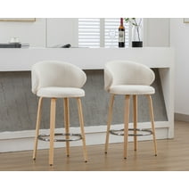 Dayalane Modern Bar Stool Set of 2, 26" Counter Height Bar Stool with Barrel Back, Sherpa Upholstered Kitchen Island Chair with Wood Frame and Footrest for Restaurant Pub Dining Room Cafe, White