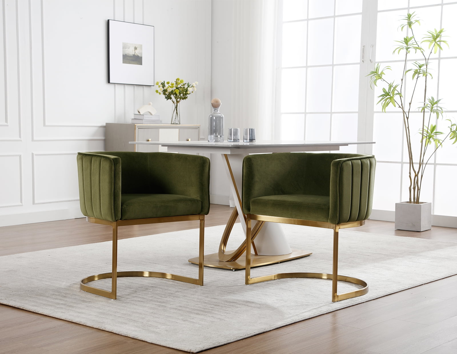 Dayalane Modern Barrel Dining Chairs Set of 2, Velvet Upholstered Kitchen snd Dining Room Side Chairs, Comfy Armchair with Metal Frame for Dining Room Living Room Bedroom Cafe, Green
