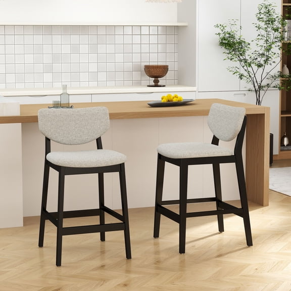 Dayalane Modern Barstools Set of 2, 26" Farmhouse Upholstered Counter Height Bar Stools with Wooden Legs, Bar Chairs with Back Support for Kitchen Island, Powell Stools, Dining Room, Pub, Linen Grey