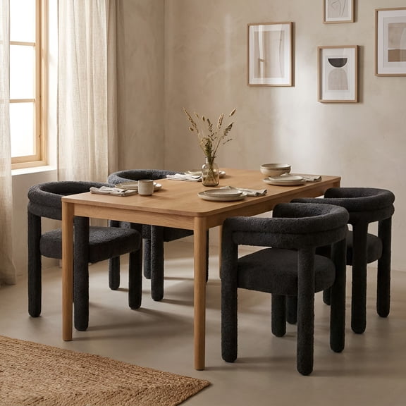 Dayalane Modern Boucle Barrel Dining Chairs Set of 4, Upholstered Curved Back Armchairs for Dining Room,Vanity Chairs for Living Room Kitchen Restaurant, Black