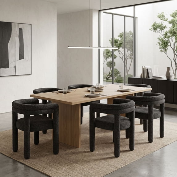 Dayalane Modern Boucle Barrel Dining Chairs Set of 6, Upholstered Curved Back Armchairs for Dining Room,Vanity Chairs for Living Room Kitchen Restaurant, Black
