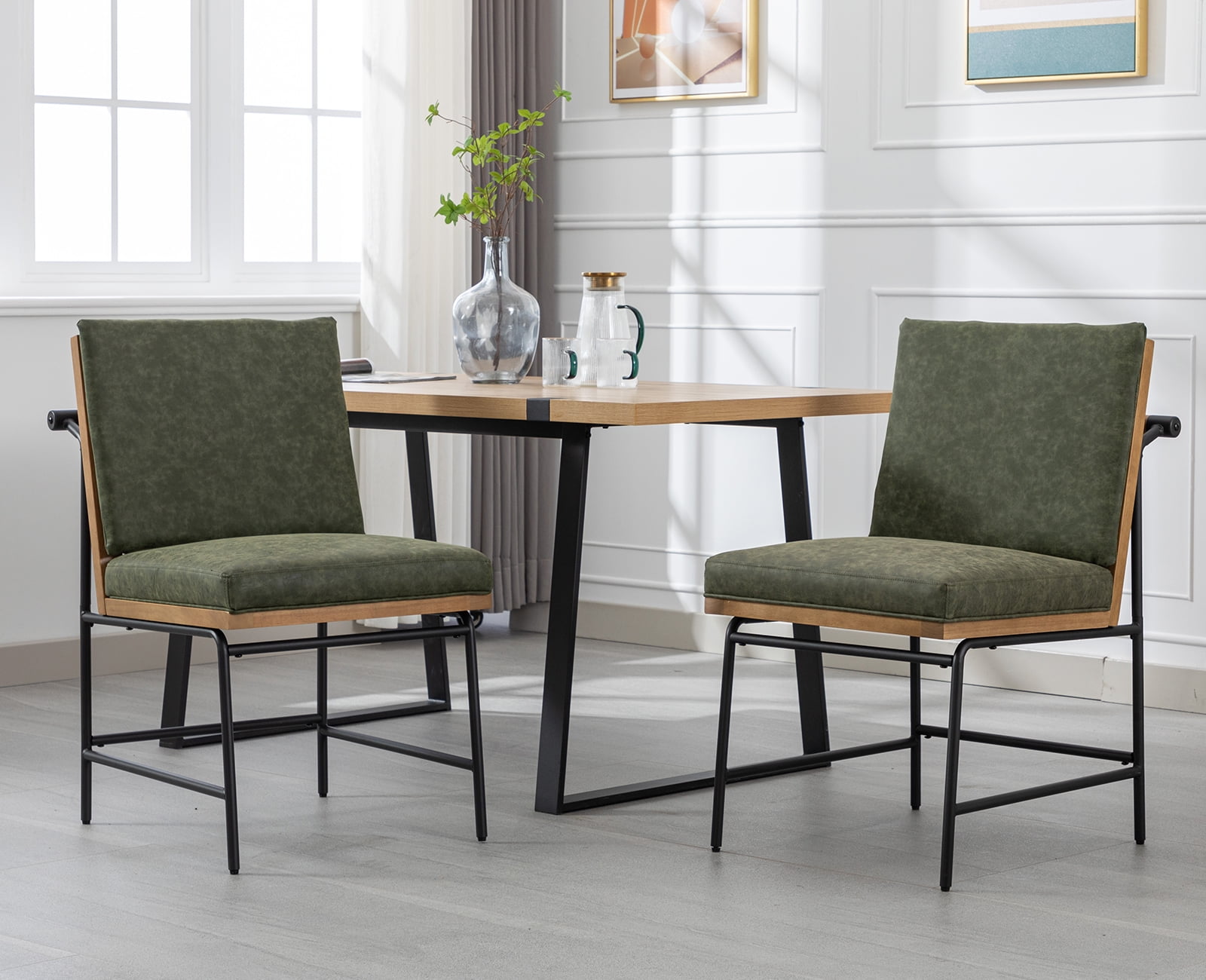 Dayalane Modern Dining Chair Set of 2, PU Leather Upholstered Armless Side Chairs, Comfy Kitchen