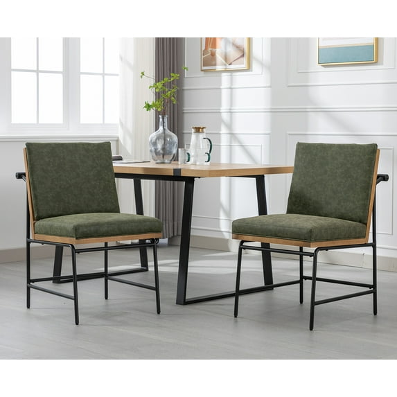 Dayalane Modern Dining Chair Set of 2, PU Leather Upholstered Armless Side Chairs, Comfy Kitchen Chairs with Rear Handle and Metal Legs for Dining Room Living Room Kitchen, Green