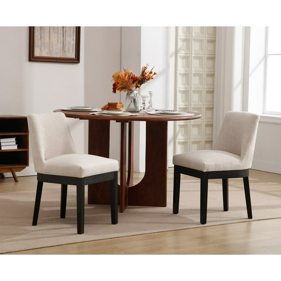 Dayalane Modern Dining Chairs Set of 2, Linen Upholstered Farmhouse Kitchen Chairs with Curved Backrest, Wooden Side Chairs for Dining Room Living Room Bedroom, Beige