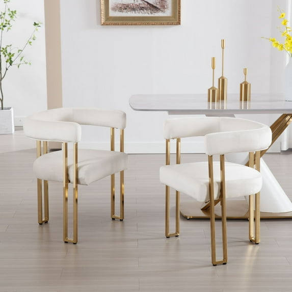 Dayalane Modern Dining Chairs Set of 2, Velvet Upholstered Barrel Accent Chairs with Gold Metal Legs for Dining Room, Living Room, Restaurant, Home Bar, Bistro,Beige