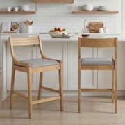Dayalane Modern Farmhouse Bar Stools Set of 2, 26 Counter Height Bar Stools with Slatted Back, Chenille Upholstered & Solid Wood Legs Barstools for Kitchen Island Dining Rooms and Home Bars, Gray