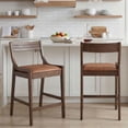thumbnail image 1 of Dayalane Modern Farmhouse Bar Stools Set of 2, 26”Counter Height Bar Stools with Slatted Back, PU Leather Upholstered & Solid Wood Legs Barstools for Kitchen Island Dining Rooms and Home Bars, Brown, 1 of 12