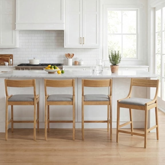 Dayalane Modern Farmhouse Bar Stools Set of 4, 26”Counter Height Bar Stools with Slatted Back, Chenille Upholstered & Solid Wood Legs Barstools for Kitchen Island Dining Rooms and Home Bars, Gray