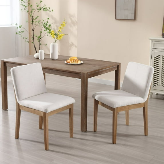 Dayalane Modern Farmhouse Dining Chairs Set of 2,Mid Century Upholstered Linen Armless Side Chairs with Solid Wood Legs for Kitchen Island, Living Room or Restaurant, Beige
