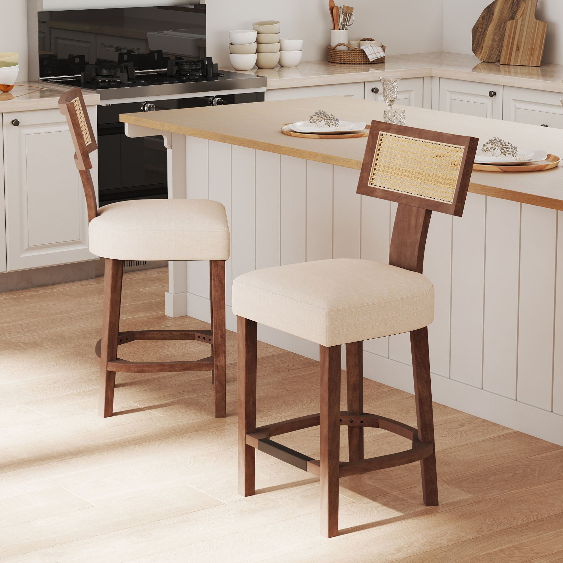 Dayalane Modern Farmhouse Rattan Bar Stools Set of 2, 26" Counter ...