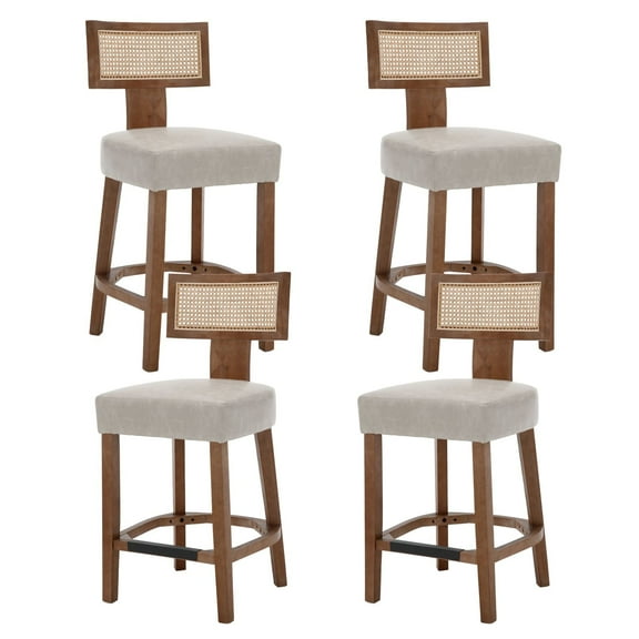 Dayalane Modern Farmhouse Rattan Bar Stools Set of 4, 26" Counter Height Barstools with Woven Back PU Leather Upholstered Seat,Wood Frame Kitchen Island Stools for Restaurant,Grey