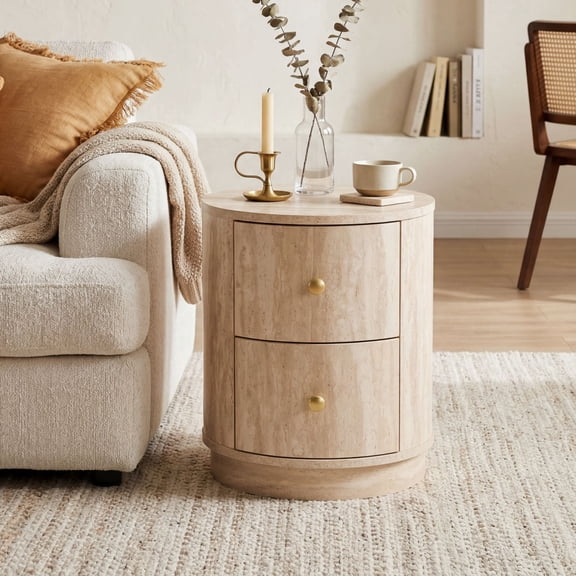 Dayalane Modern Light Wood Nightstand with Storage, Small Wooden End Table with Gold Knobs, Compact Bedside Side Table for Bedroom and Living Room, Natural Wood