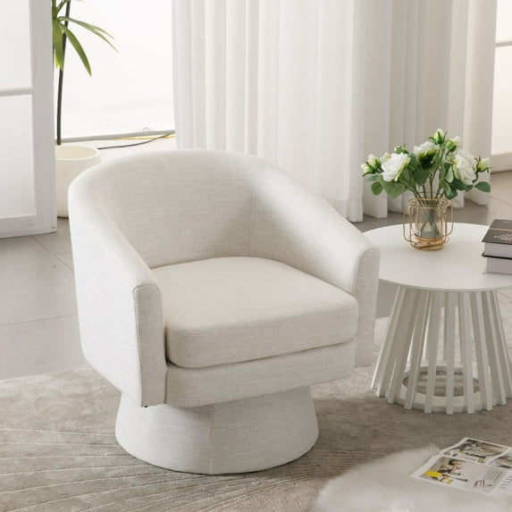 Dayalane Modern Linen Swivel Accent Chair, 360° Rotating Barrel Armchairs with Upholstered Seat, Cozy Round Lounge Chairs for Living Room, Bedroom, Reading