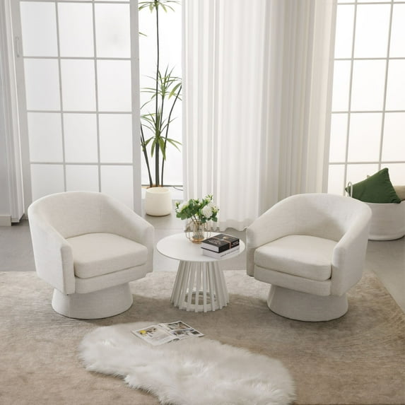 Dayalane Modern Linen Swivel Accent Chairs Set of 2, 360° Rotating Barrel Armchairs with Upholstered Seat, Cozy Round Lounge Chairs for Living Room, Bedroom, Reading