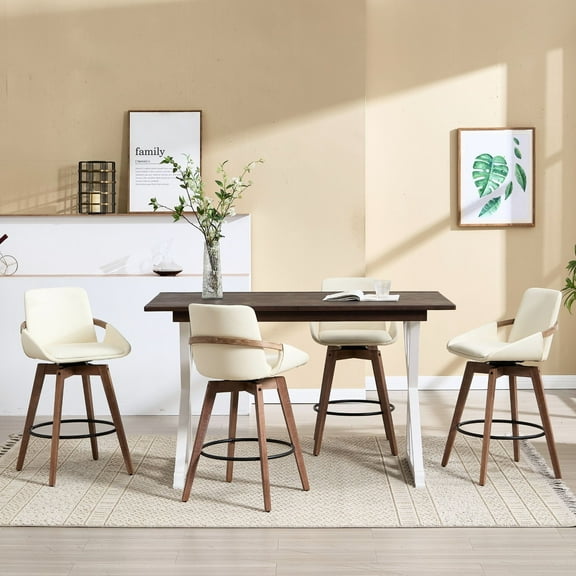 Dayalane Modern Swivel Counter Stools Set of 4, 26" Upholstered Bar Stools with Backrest for Kitchen Island, Mid Century Counter Height Barstools with Wood Legs for Home Bar Dining Room Bistro, Beige