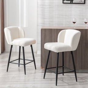 Dayalane Modern Upholstered Counter Height Bar Stools Set of 2, 26 Inch Sherpa Barstools with Back, Comfy Bar Stools with Metal Legs for Kitchen Counter, Island Stools for Restaurants,Bar, White