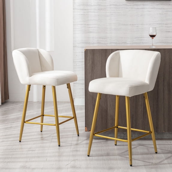 Dayalane Modern Upholstered Counter Height Bar Stools Set of 2, 26 Inch Velvet Barstools with Back, Comfy Bar Stools with Metal Legs for Kitchen Counter, Island Stools for Restaurants,Bar,Cream
