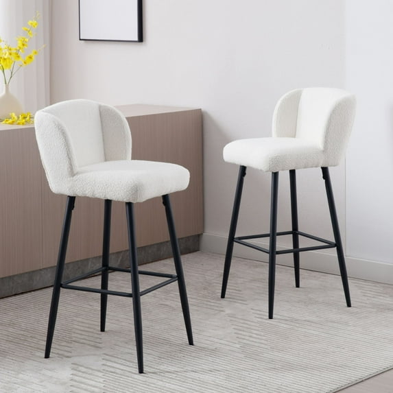 Dayalane Modern Upholstered Counter Height Bar Stools Set of 2, 30 Inch Sherpa Barstools with Back, Comfy Bar Stools with Metal Legs for Kitchen Counter, Island Stools for Restaurants,Bar,White