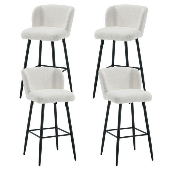 Dayalane Modern Upholstered Counter Height Bar Stools Set of 4, 30 Inch Sherpa Barstools with Back, Comfy Bar Stools with Metal Legs for Kitchen Counter, Island Stools for Restaurants,Bar, White