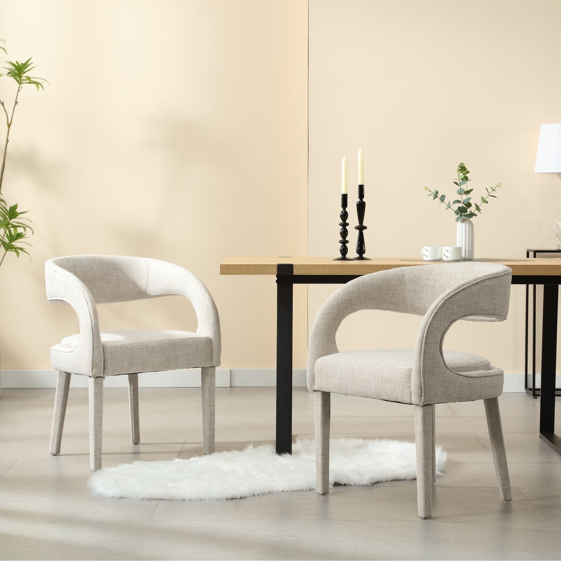 Dayalane Modern Upholstered Dining Chairs Set of 2, Linen Barrel Accent ...