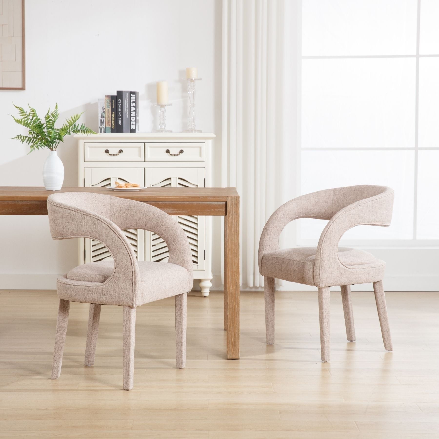 Dayalane Modern Upholstered Dining Chairs Set of 2, Linen Barrel Accent ...