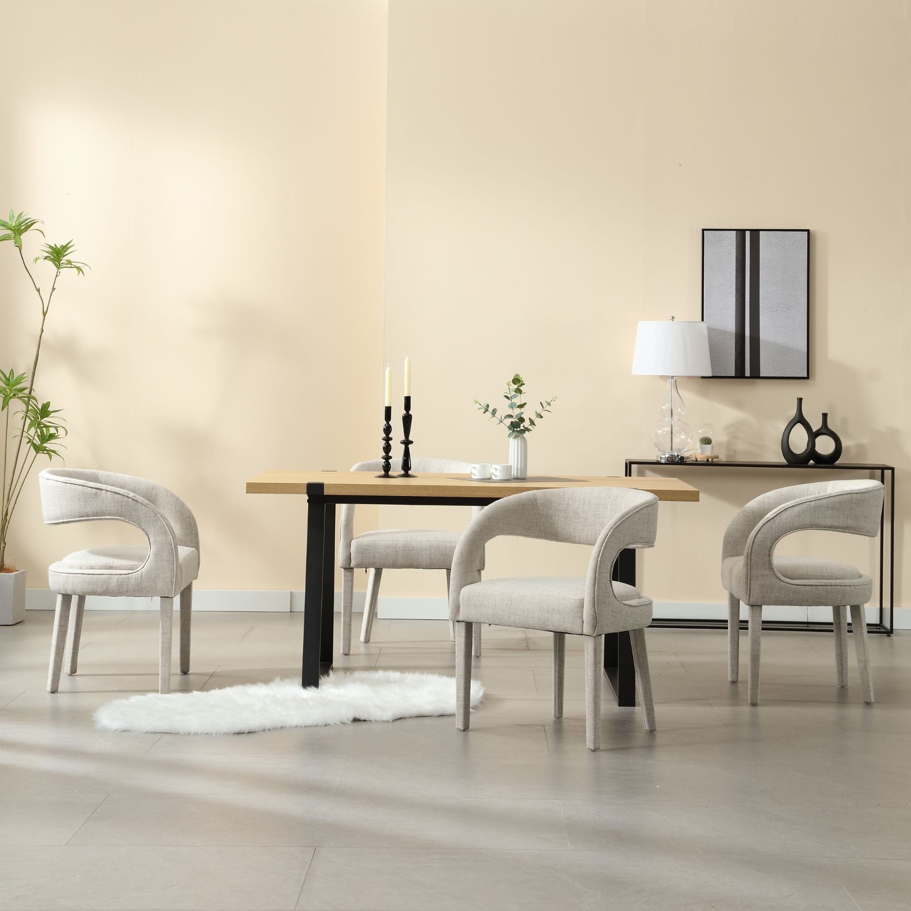 Dayalane Modern Upholstered Dining Chairs Set of 4, Linen Barrel Accent Chairs with Open Back and Arms, Comfy Kitchen & Dining Room Chairs with Wood Legs for Living Room/Bedroom,Beige