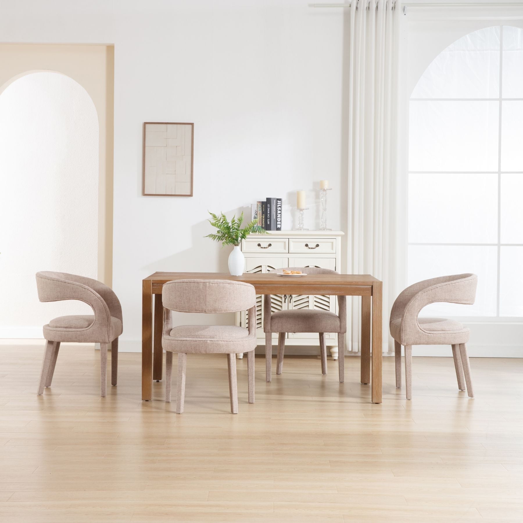 Dayalane Modern Upholstered Dining Chairs Set of 4, Linen Barrel Accent ...