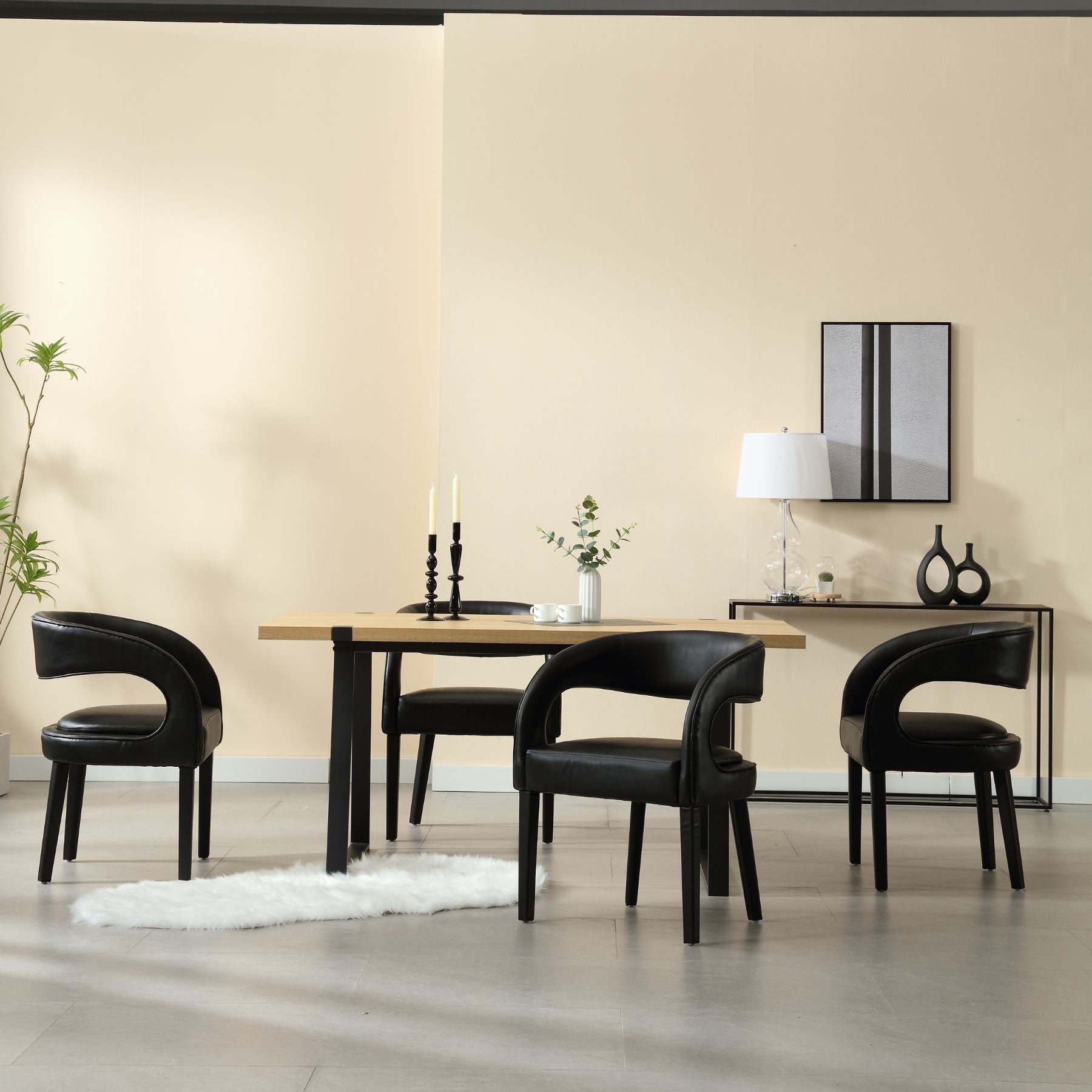 Dayalane Modern Upholstered Dining Chairs Set of 4, PU Leather Barrel Accent Chairs with Open Back and Arms, Comfy Kitchen & Dining Room Chairs with Wood Legs for Living Room/Bedroom,Black