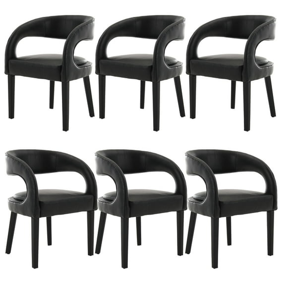 Dayalane Modern Upholstered Dining Chairs Set of 6, PU Leather Barrel Accent Chairs with Open Back and Arms, Comfy Kitchen & Dining Room Chairs with Wood Legs for Living Room/Bedroom,Black