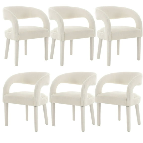 Dayalane Modern Upholstered Dining Chairs Set of 6, Sherpa Barrel Accent Chairs with Open Back and Arms, Comfy Kitchen & Dining Room Chairs with Wood Legs for Living Room/Bedroom,White