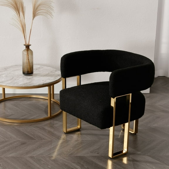 Dayalane Modern Barrel Accent Chair, Sherpa Upholstered Armchairs with Metal Leg, Reading Chairs forLiving Room, Bedroom, Lounge, Black