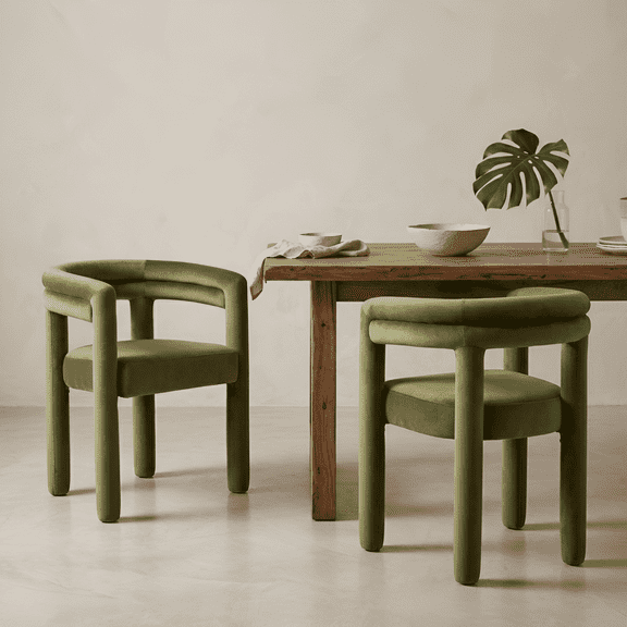 Dayalane Modern Velvet Barrel Dining Chairs Set of 2, Upholstered Curved Back Armchairs for Dining Room,Vanity Chairs for Living Room Kitchen Restaurant, Green