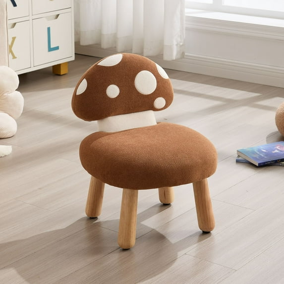 Dayalane Mushroom Kids Desk Chair Comfy, Upholstered Chairs with Wooden Legs for Ages 1-4, Playroom Furniture with Back, Bedroom, Kindergarten, Pink