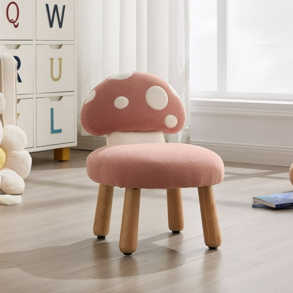 Dayalane Mushroom Kids Desk Chair Comfy, Upholstered Chairs with Wooden Legs for Ages 1-4, Playroom Furniture with Back, Bedroom, Kindergarten, Pink