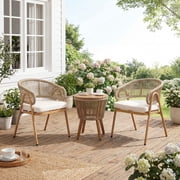 Dayalane Outdoor Dining Chairs Set of 2, Modern Rope Woven Patio Armchairs with Curved Back, Weather-Resistant Metal Frame, Balcony Backyard Bistro Seating, Beige