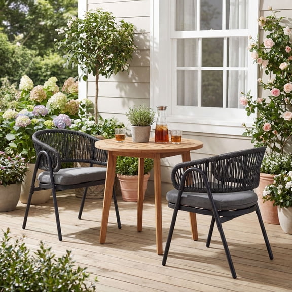 Dayalane Outdoor Dining Chairs Set of 2, Modern Rope Woven Patio Armchairs with Curved Back, Weather-Resistant Metal Frame, Balcony Backyard Bistro Seating, Dark Grey