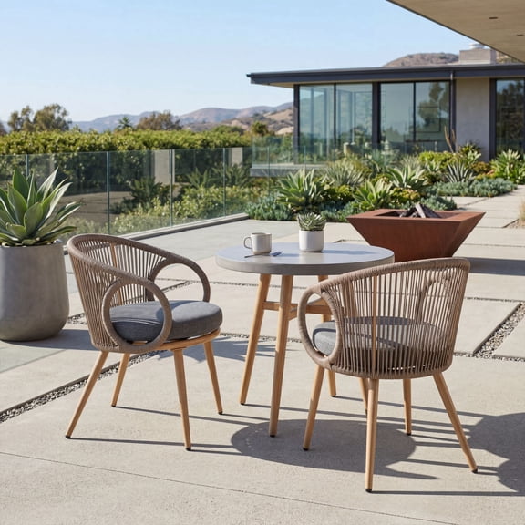Dayalane Outdoor Dining Chairs Set of 2, Modern Rope Woven Patio Armchairs with Cushions, Wood-Look Metal Frame, All-Weather Furniture for Balcony, Backyard Bistro, Brown